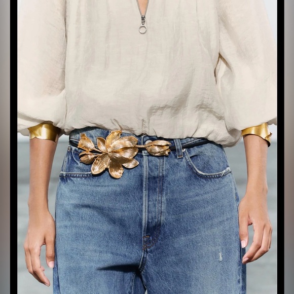 Zara Accessories - Zara 3D Flower Gold Metal & Cordon Belt One Size Fit All
